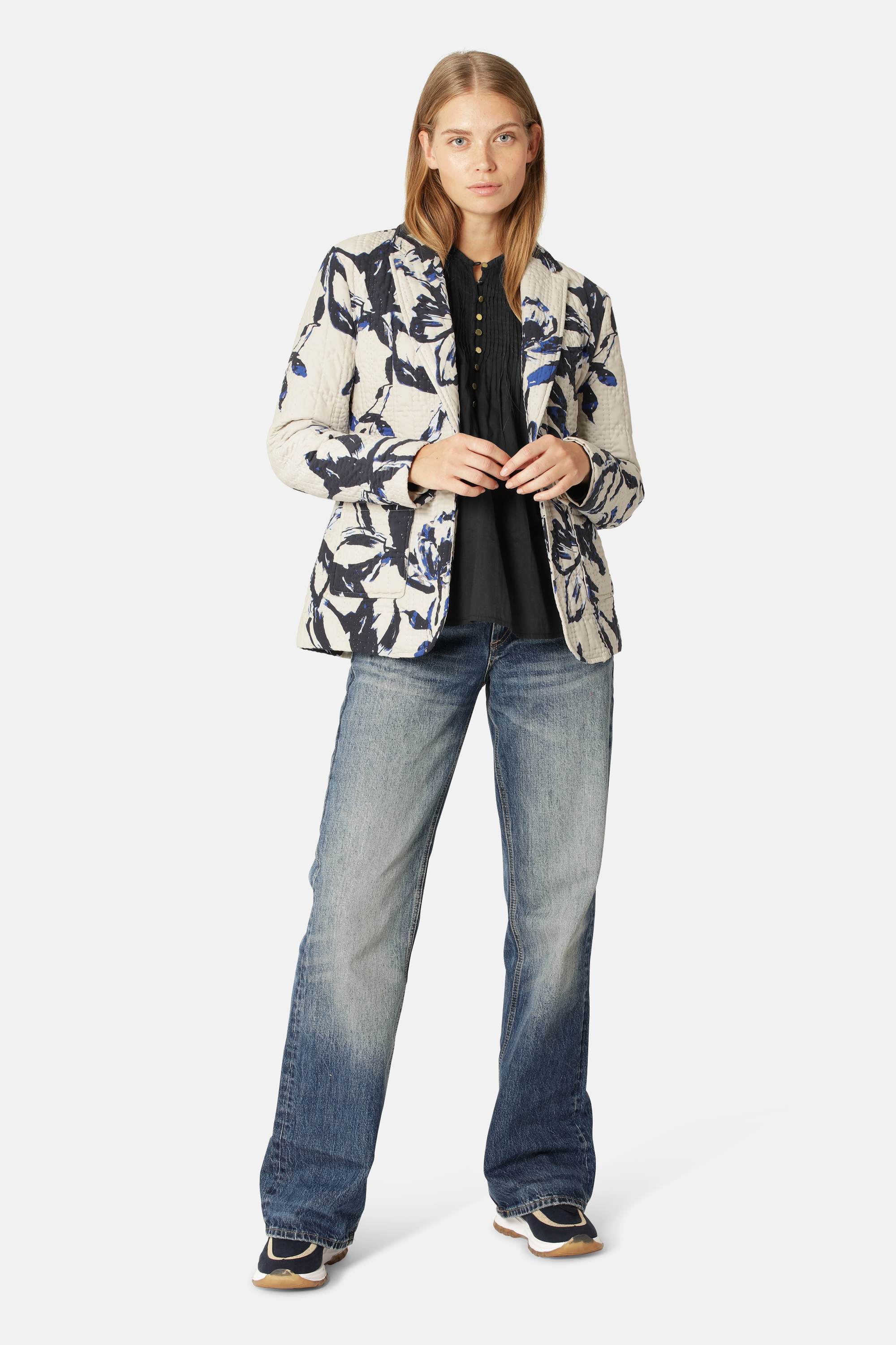 Quiltet Blazer - Beige Artsy Stroke Flower